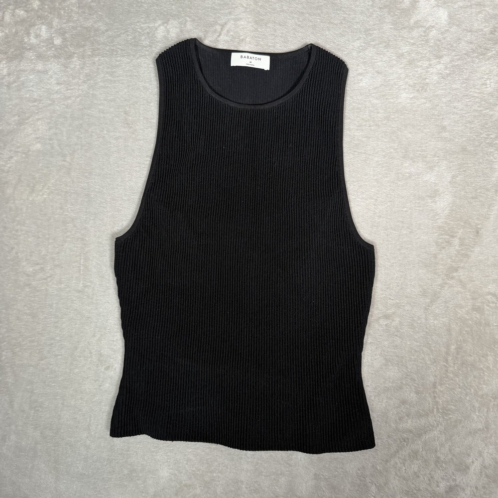 Aritzia Babaton Womens M Black Ribbed Knit Tank Top Scoop Neck 98875
